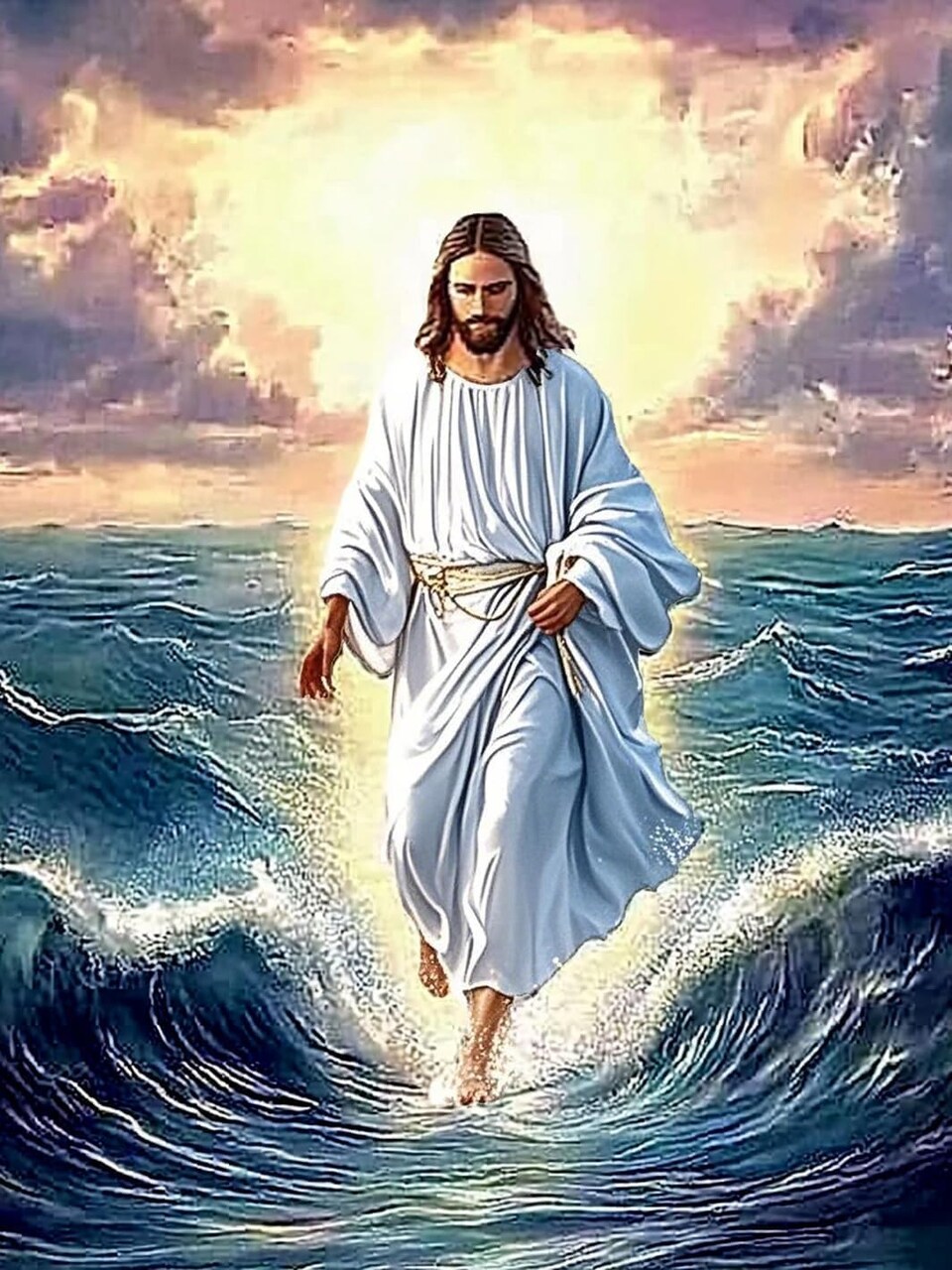 Jesus Walk On Sea Diamond Painting Kits for Adults, 5D Jesus Christ Diamond Art Kits, Full Round Diamond Dots Painting with Numbers,Religious Christmas Beads Gem Art for Decor12x16Inches